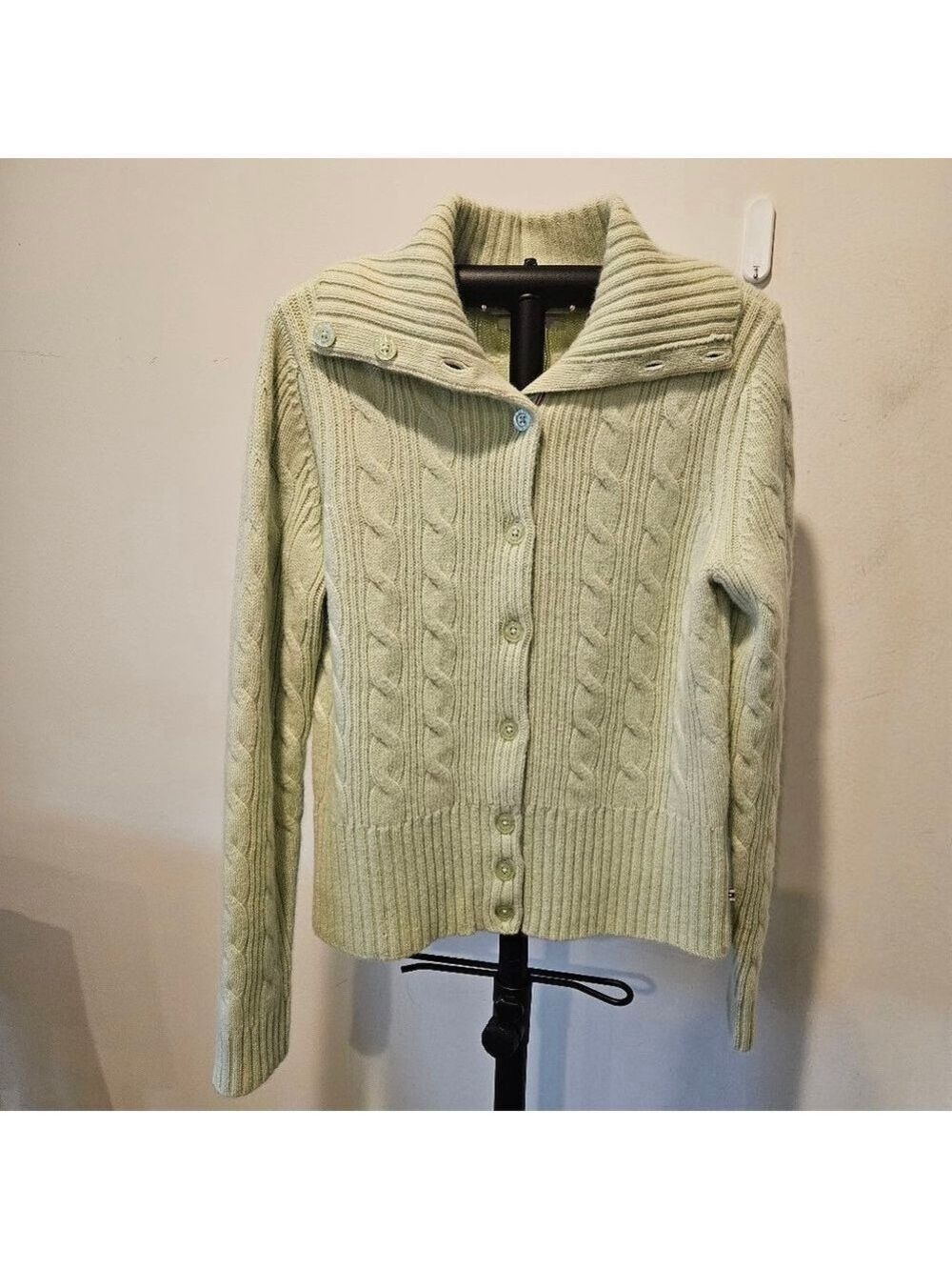 Tommy Hilfiger Lambswool & Angora Rabbit Hair Cable Knit Sweater, L, Light Green